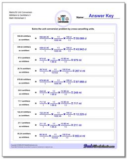 Metric/SI Unit Conversion Worksheet Milliliters to Centiliters 3