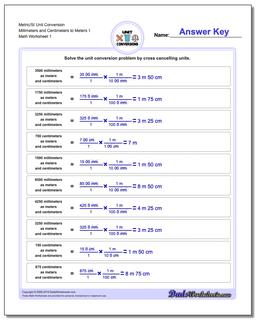 Metric SI Unit Conversion Worksheets Metric/SI Conversion Millimeters and Centimeters to Meters 1