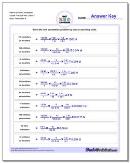 Metric/SI Unit Conversion Worksheet Mixed Practice with Liters 1