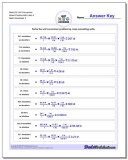 Metric/SI Unit Conversion Worksheet Mixed Practice with Liters 2