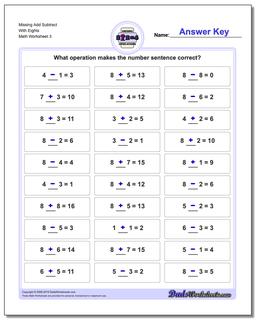 Missing Add Subtract With Eights Worksheet