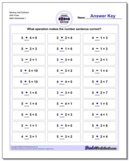 Missing Operations Add Subtract With Fives Worksheet