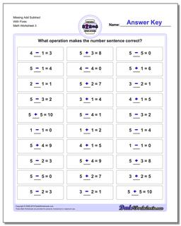 Missing Add Subtract With Fives Worksheet
