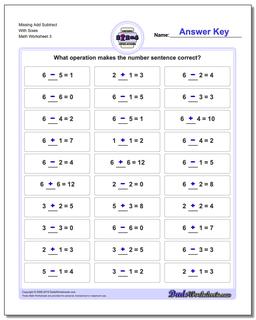 Missing Add Subtract With Sixes Worksheet