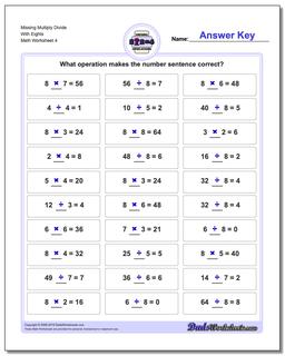 Missing Multiply Divide With Eights Worksheet