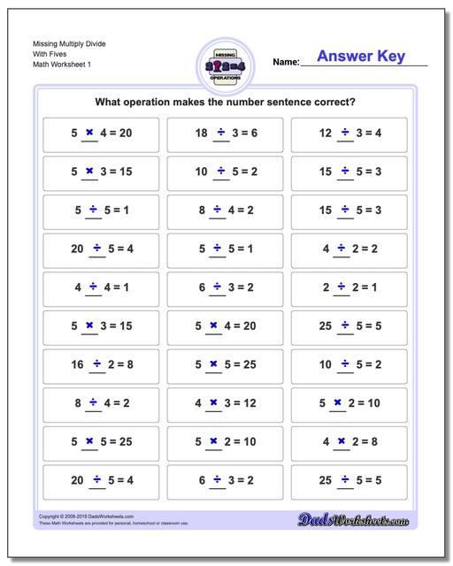 Multiplication And Division Missing Operation Worksheets