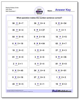 Missing Operations Multiply Divide With Nines Worksheet