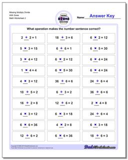 Missing Multiply Divide With Sixes /worksheets/missing-operations.html Worksheet
