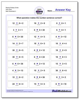 Missing Multiply Divide With Sixes Worksheet