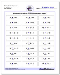 Missing Operations Operation Worksheet All1