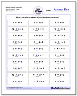 Multiplication And Division Missing Operation Worksheets