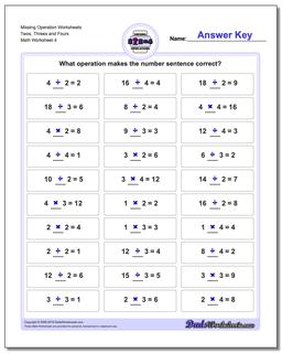 Missing Operation Worksheet Twos, Threes and Fours