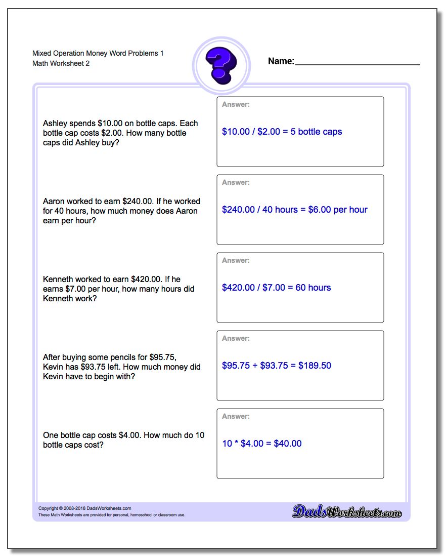 mixed operation money word problems