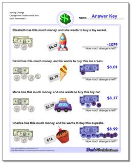 Making Change Change from Dollars and Cents /worksheets/money.html Worksheet