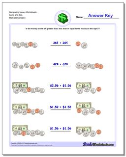 Comparing Money Worksheet Coins and Bills