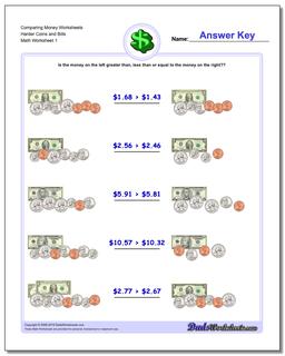 Money Comparing Worksheet Harder Coins and Bills