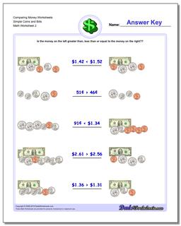 Comparing Money Worksheet Simple Coins and Bills /worksheets/money.html