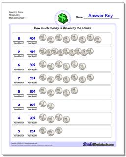 Counting Coins Nickels Only Money Worksheet