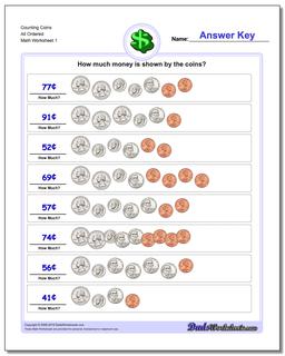Counting Coins All Ordered Money Worksheet