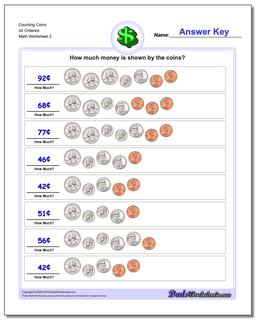 Counting Coins All Ordered /worksheets/money.html Worksheet