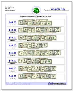 Counting Money Bills Only Worksheet