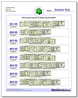 Counting Money Bills Only Worksheet
