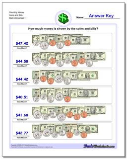 Money Counting Coins and Bills Worksheet