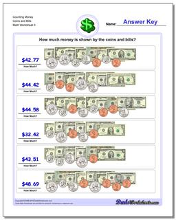 Counting Money Coins and Bills Worksheet