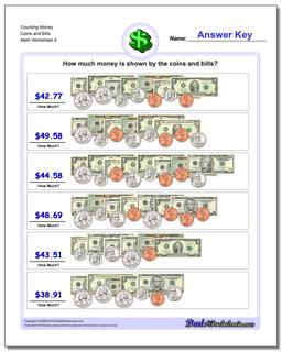 Counting Money Coins and Bills Worksheet