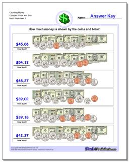 Money Counting Complex Coins and Bills Worksheet