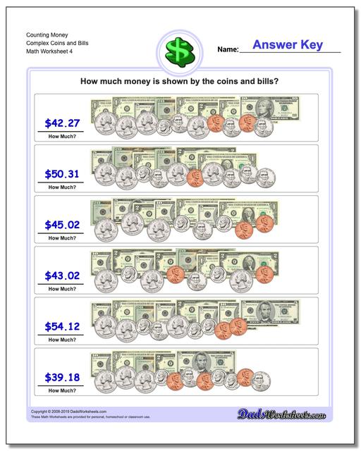 math worksheets money money counting money complex coins and bills