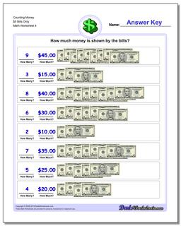 Counting Money $5 Bills Only Worksheet