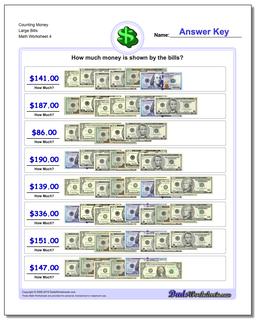 Counting Money Large Bills Worksheet