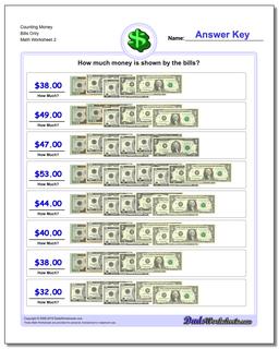 Counting Money Bills Only /worksheets/money.html Worksheet