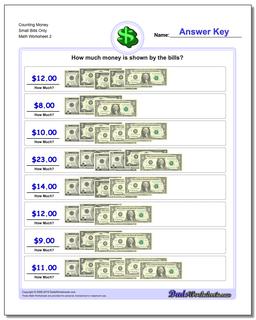 Counting Money Small Bills Only /worksheets/money.html Worksheet