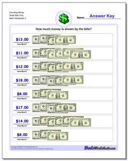 Counting Money Small Bills Only Worksheet
