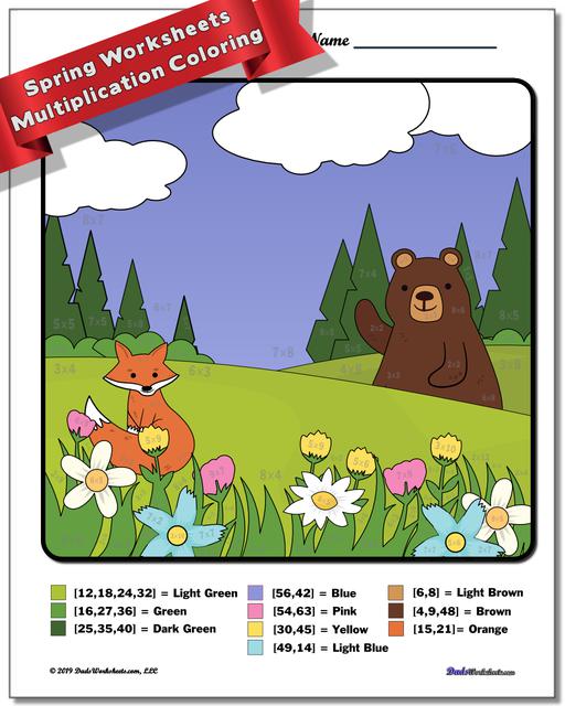 Math Worksheets Multiplication Color By Number Spring Multiplication Color by Number Worksheets 