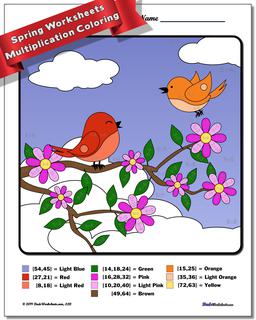 Spring Multiplication Color by Number Worksheet
