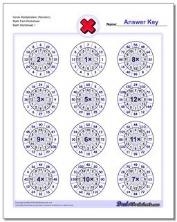 Multiplication Worksheet Circle (Random) Math Fact Worksheet