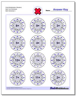 Circle Multiplication (Random) Math Fact Worksheet