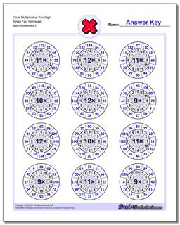 Circle Multiplication Two Digit Single Fact Worksheet