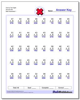 One by Two Digits 20s and 30s Multiplication Worksheet