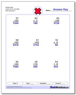 Multiple Digits Harder Two by Two Digits Worksheet