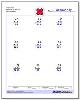 Multiple Digits Harder Two by Two Digits Worksheet