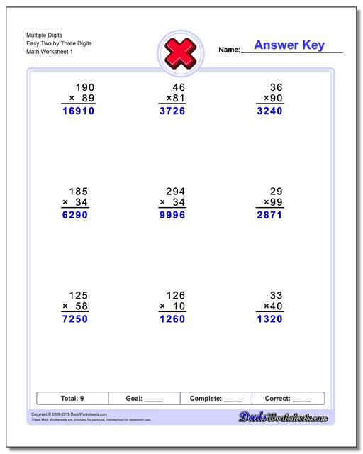 Multiplication Multiple Digits Worksheets