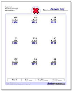 Multiple Digits Easy Two by Three Digits /worksheets/multiplication.html Worksheet