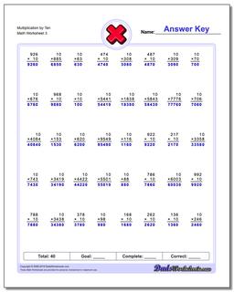 Multiplication Worksheet by Ten