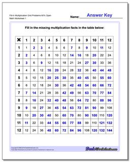 Multiplication Worksheet Fill-In Grid Problems 60% Open