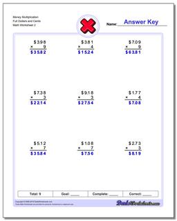 Money Multiplication Worksheet Full Dollars and Cents /worksheets/multiplication.html