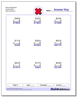 Money Multiplication Worksheet Quarter Dollars /worksheets/multiplication.html